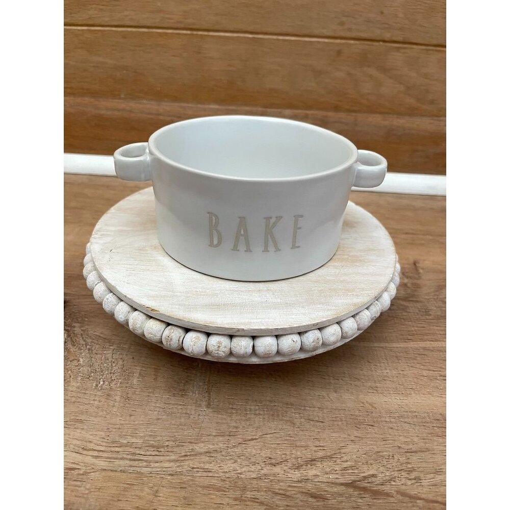 VHTF NWOT Rae Dunn "Bake" White Ceramic Soufflé Dish Studio Collection